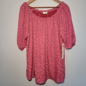NWT Retrology‎ Womens Size 2X Blouse Top Berry Lipstick Plus Size Short Sleeve